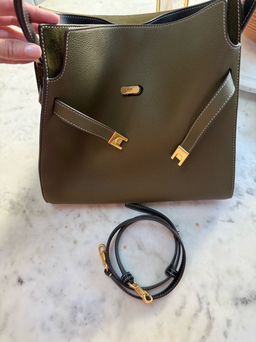 Tory Burch Lee Radziwill Double Bag in Leccio Green with two straps - Picture 13 of 14